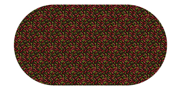 Oval Wipe Clean Tablecloth Vinyl PVC 200cm x 140cm Red Chilli on Black