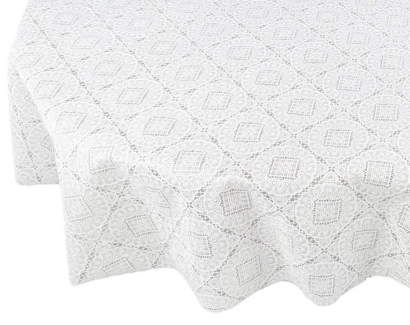 Oval Angel Lace White Wipe Clean PVC Vinyl Tablecloth 180cm x 140cm