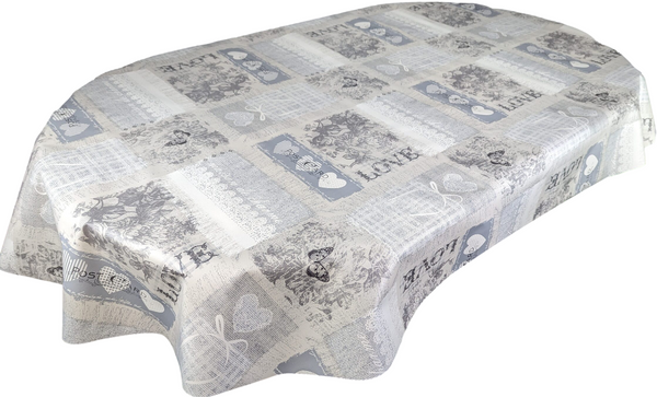Oval Home Sweet Home Grey Wipe Clean PVC Vinyl Tablecloth 300cm x 140cm