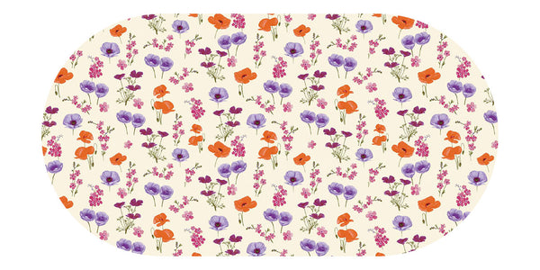 Oval Wipe Clean Tablecloth Vinyl PVC 200cm x 140cm Poppy Lilac and Red on Cream