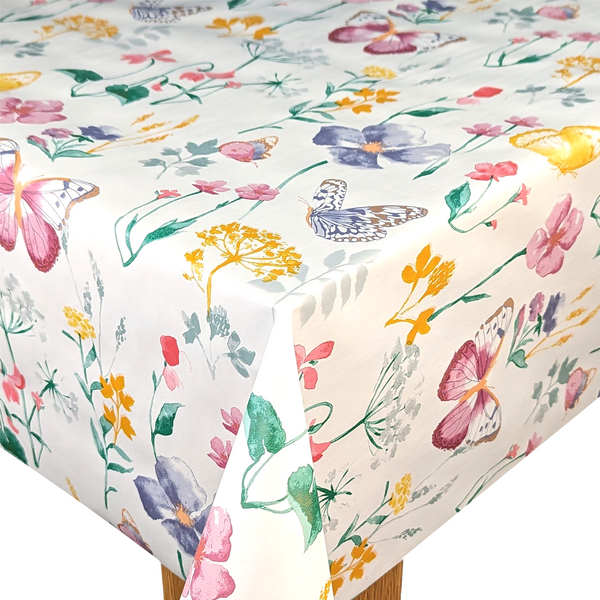 Spring Butterfly Meadow Pastel Vinyl Oilcloth Tablecloth