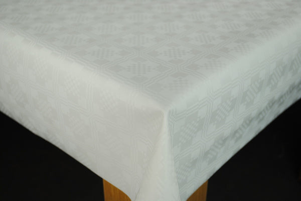 Checkers White Textured Damask Vinyl Oilcloth Tablecloth