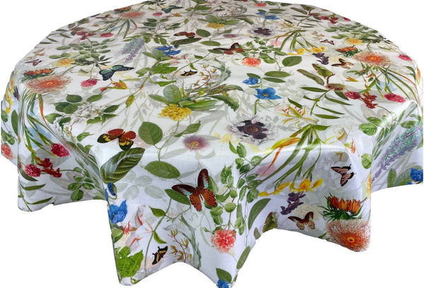 Round PVC Tablecloth Clarke and Clarke Secret Garden Cream Oilcloth 132cm