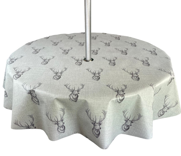 Highland Stag Tablecloth with Parasol Hole Wipe Clean Tablecloth Vinyl PVC Round 138cm