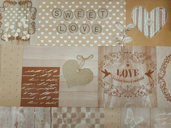 Sweet Love Brown Taupe Beige  PVC Vinyl Tablecloth Roll 20 Metres x 140cm