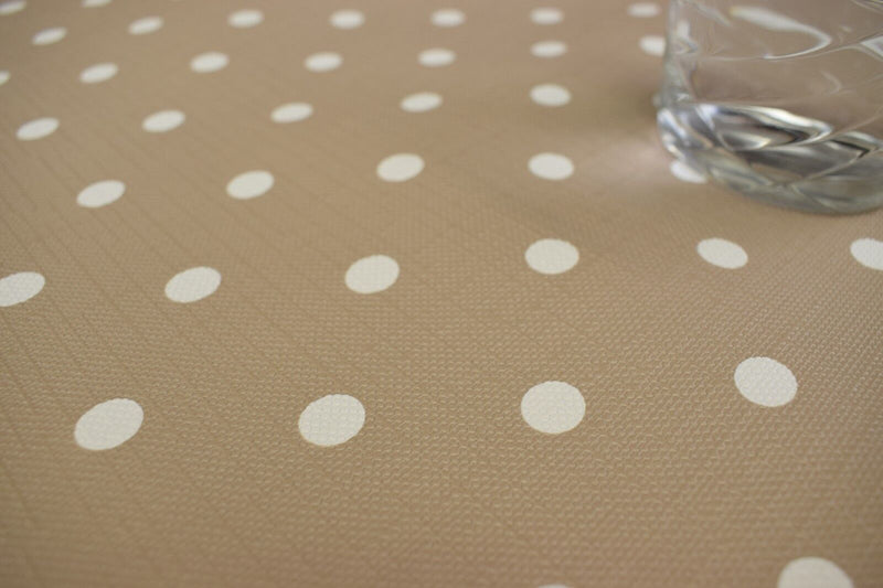 Taupe Polka Dot Tex Vinyl Oilcloth Tablecloth