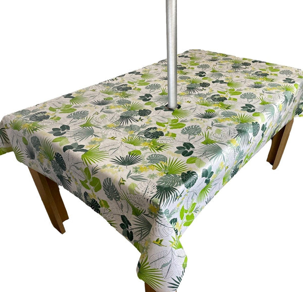Tropical Birds Flowers Tablecloth with Parasol Hole Wipe Clean Tablecloth Vinyl PVC 300cm x 140cm