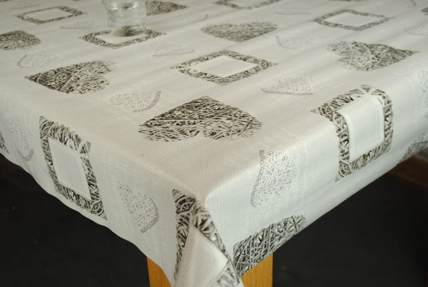Woven Hearts Grey PVC Vinyl Tablecloth 20 Metres