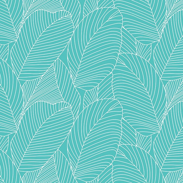 Rainforest Leaves Turquoise Vinyl Oilcloth Tablecloth