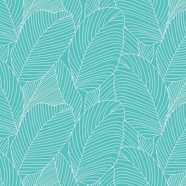Rainforest Leaves Turquoise Vinyl Oilcloth Tablecloth