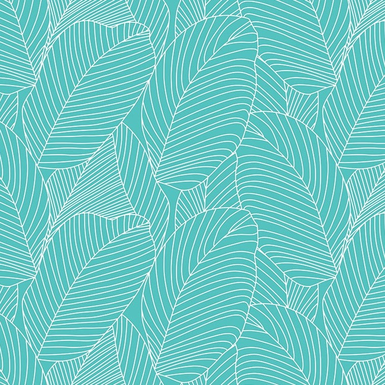 Rainforest Leaves Turquoise Vinyl Oilcloth Tablecloth