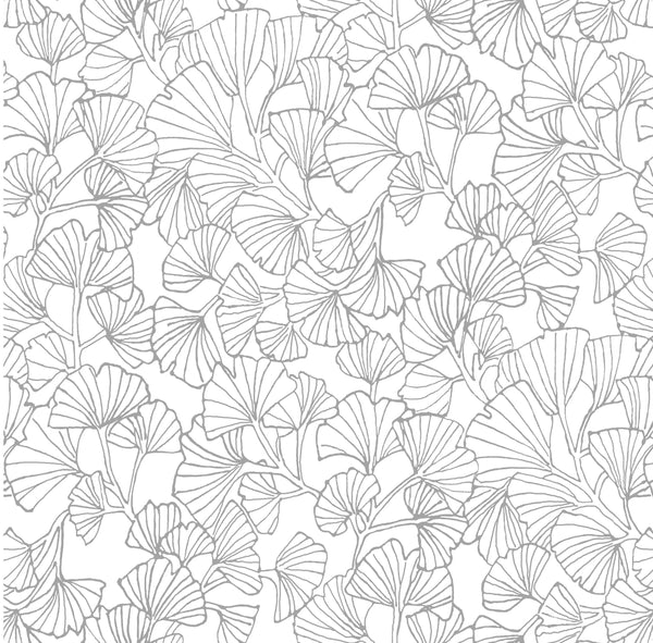 Gingko Leaves Grey on White Vinyl Oilcloth Tablecloth