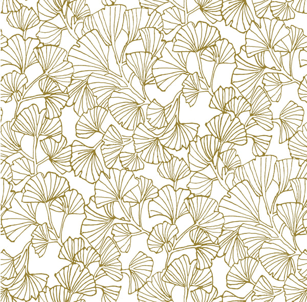 Gingko Leaves Gold on White Vinyl Oilcloth Tablecloth