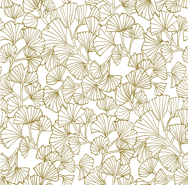 Gingko Leaves Gold on White Vinyl Oilcloth Tablecloth