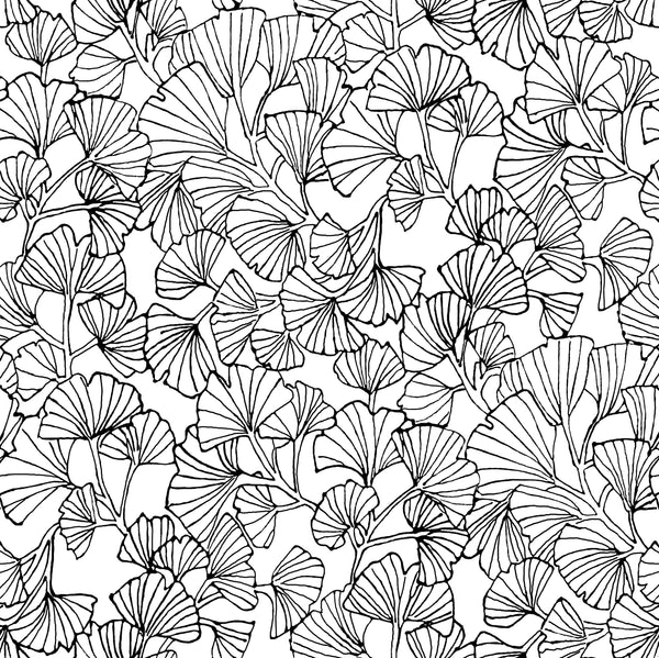 Gingko Leaves Black on White Vinyl Oilcloth Tablecloth
