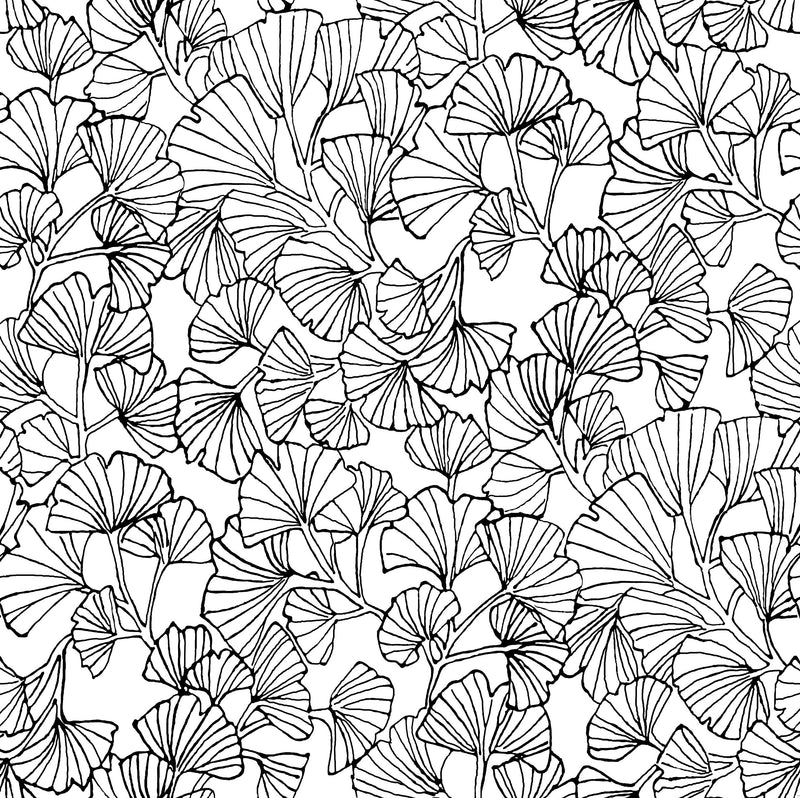 Gingko Leaves Black on White Vinyl Oilcloth Tablecloth
