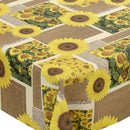 Sunflower on Hessian Patches  PVC Tablecloth 20 Metres Roll
