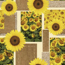 Sunflower on Hessian Patches  PVC Tablecloth 20 Metres Roll