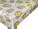 Sunflowers on Hessian Grey Wood Design Vinyl Oilcloth Tablecloth