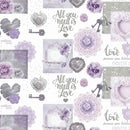 Endless Love Lilac and Silver Grey PVC Vinyl Tablecloth 20 Metres x 140cm