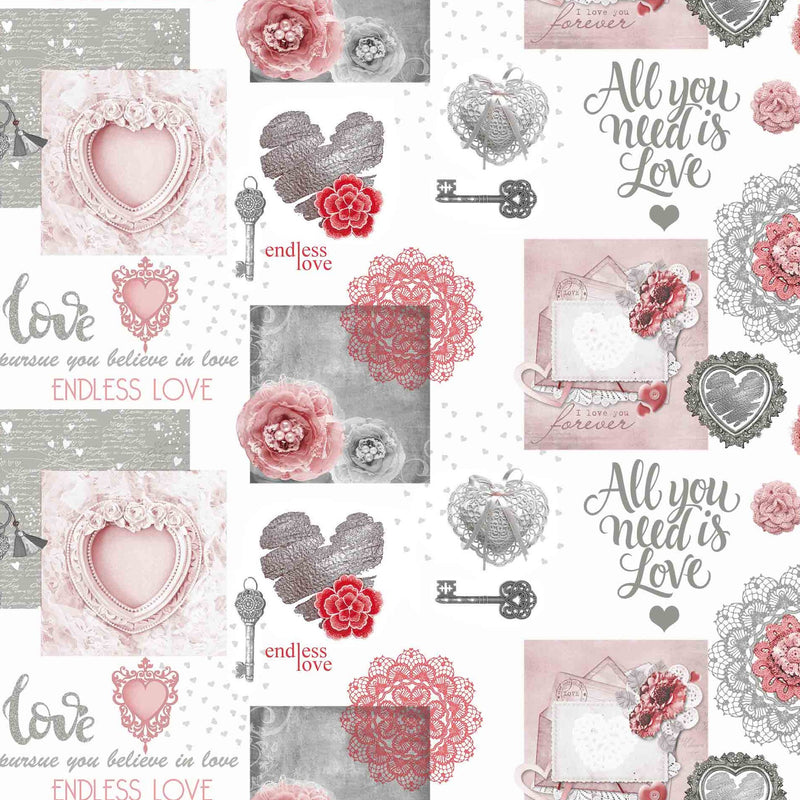 Endless Love Pink PVC Vinyl Wipe Clean Tablecloth  170cm x 140cm Warehouse Clearance