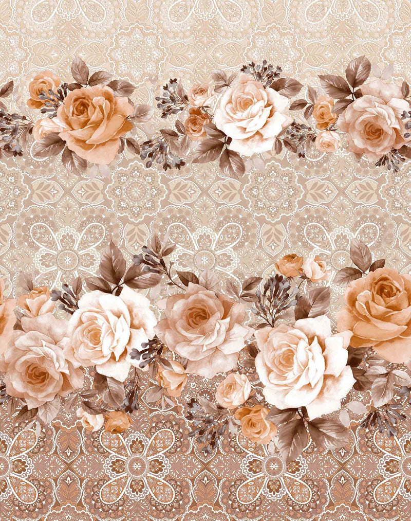 Beige and Peach Rose Border Design PVC Tablecloth 20 Metres Roll