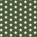 USA Large White Stars on Olive Green Vinyl Oilcloth Tablecloth