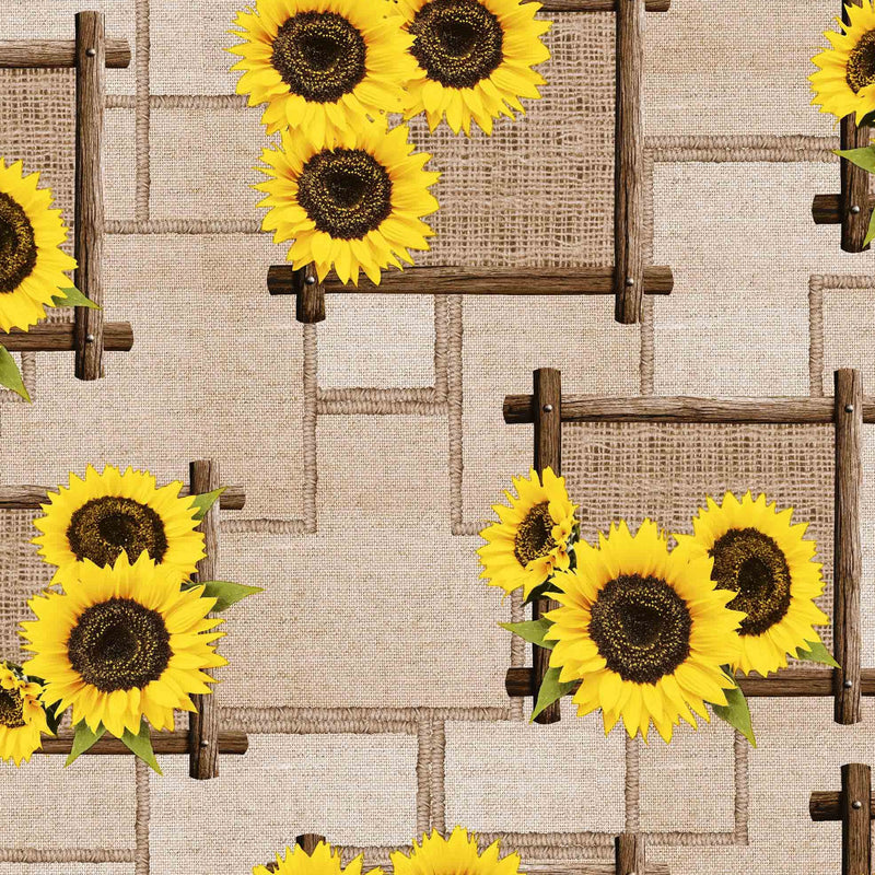 Sunflower on Hessian Effect PVC Tablecloth 20 Metres Roll
