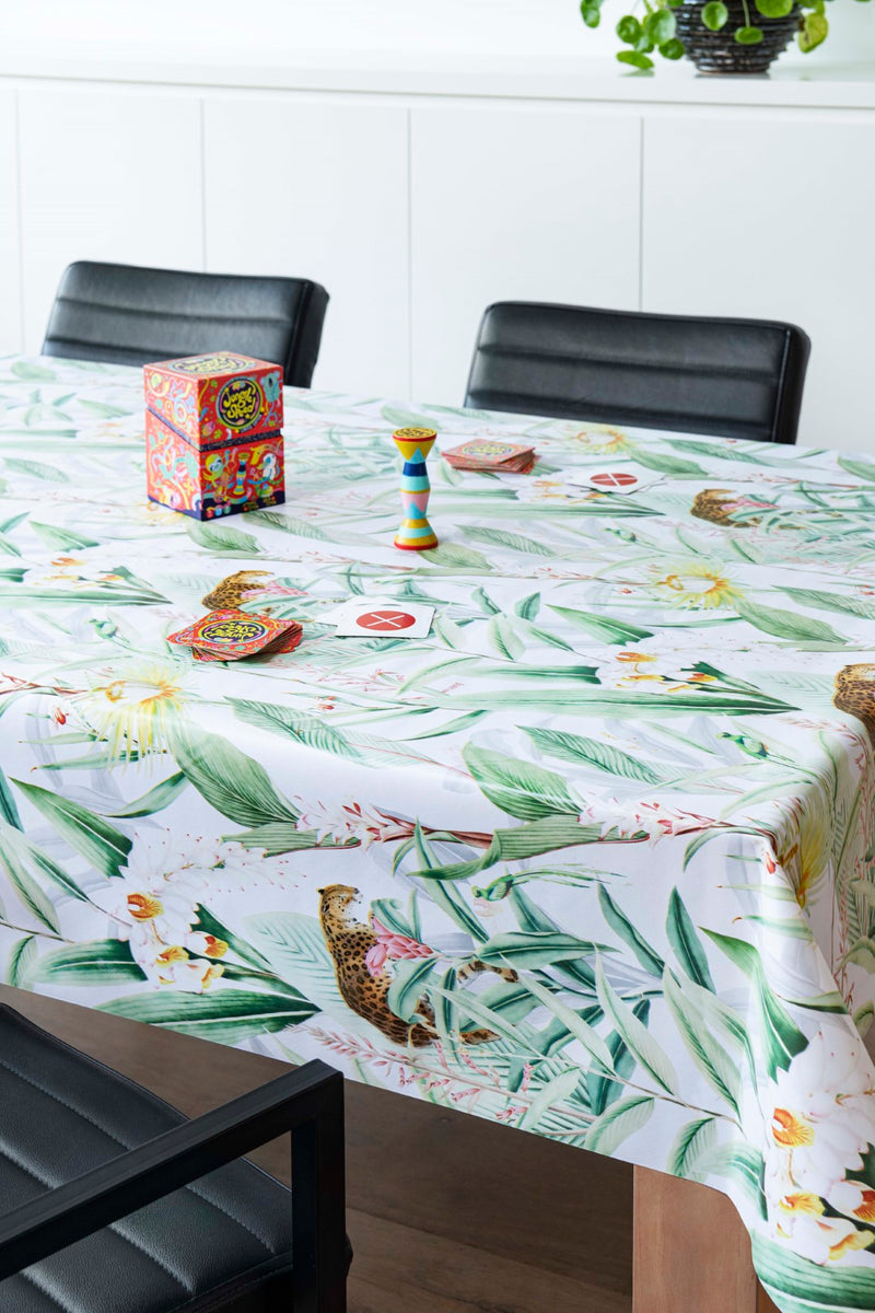 Leopard Jungle Flowers Vinyl Oilcloth Tablecloth