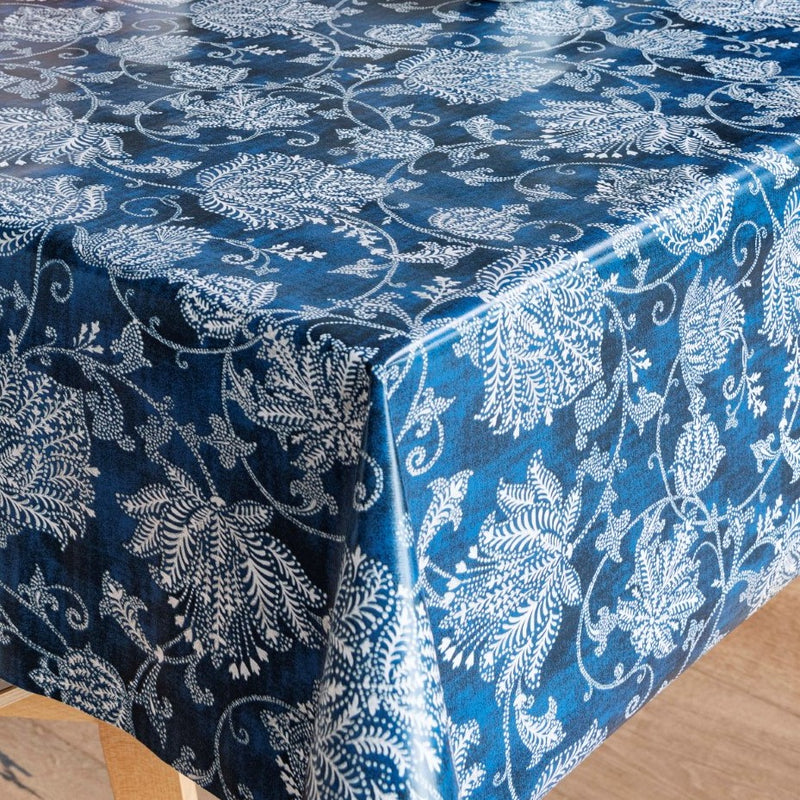 Silver on Blue Design Vinyl Tablecloth