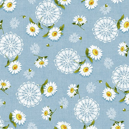 Daisy Doily Blue PVC Vinyl Wipe Clean Tablecloth  160cm x 140cm Warehouse Clearance
