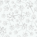 A PVC tablecloth with a white background featuring a grey tree pattern.