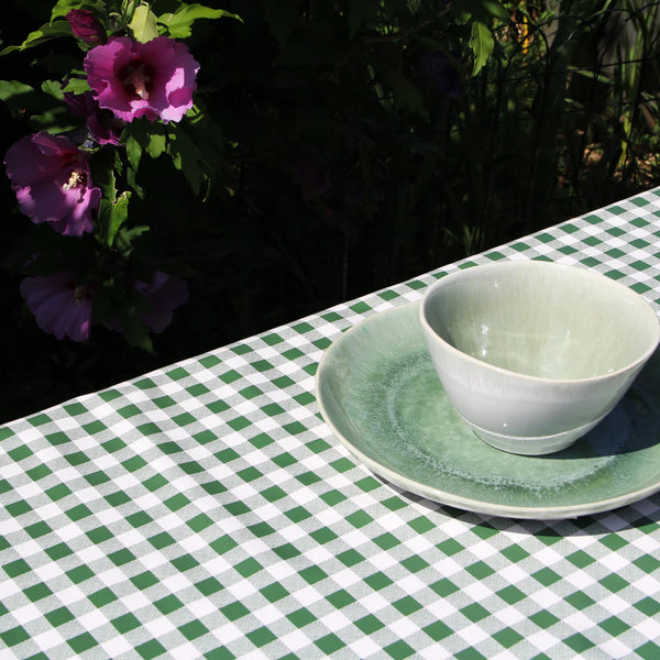 Dark Green Gingham  Small Vinyl Oilcloth Tablecloth 130cm x 140cm  - Warehouse Clearance