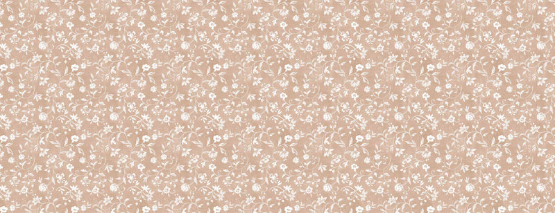 Mia Little White Flowers on Taupe PVC Vinyl Tablecloth 20 Metres x 140cm
