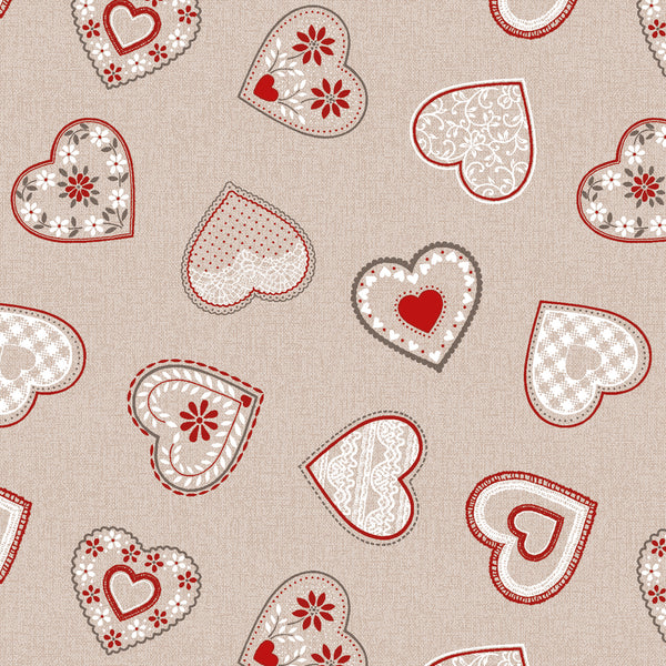 Scattered Hearts Red Tex PVC Vinyl Wipe Clean Tablecloth