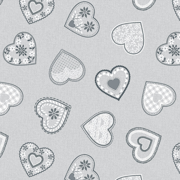Scattered Hearts Grey Tex PVC Vinyl Wipe Clean Tablecloth