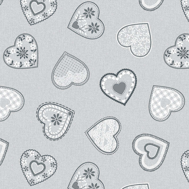 Scattered Hearts Grey Tex PVC Vinyl Wipe Clean Tablecloth