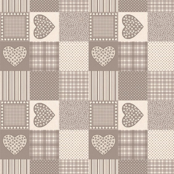 Natural Love Heart Squares PVC Vinyl Wipe Clean Tablecloth
