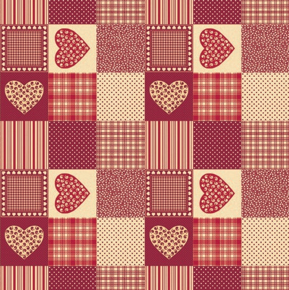 Red Love Heart Squares PVC Vinyl Wipe Clean Tablecloth