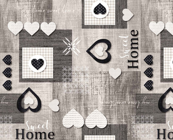 Hearts at Home Grey Black PVC Vinyl Wipe Clean Tablecloth 150cm x 140cm Warehouse Clearance