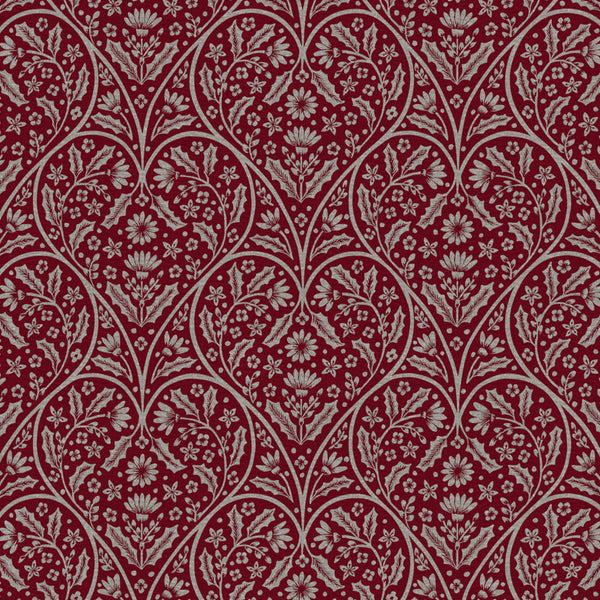 Red Heart Damask Floral Vinyl Oilcloth Tablecloth