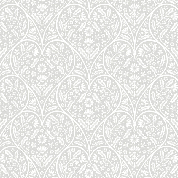White Heart Damask Floral Vinyl Oilcloth Tablecloth