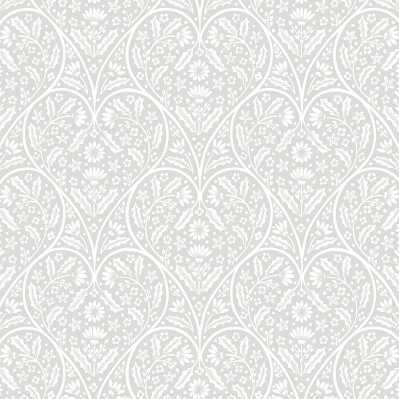 White Heart Damask Floral Vinyl Oilcloth Tablecloth