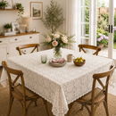 Chantilly Floral Lace Squares Cream PVC Vinyl Oilcloth Tablecloth