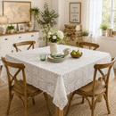 Chantilly Floral Lace Squares White PVC Vinyl Oilcloth Tablecloth