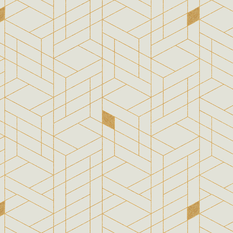 Gold Geometric Shapes on Ivory PVC Vinyl Oilcloth Tablecloth