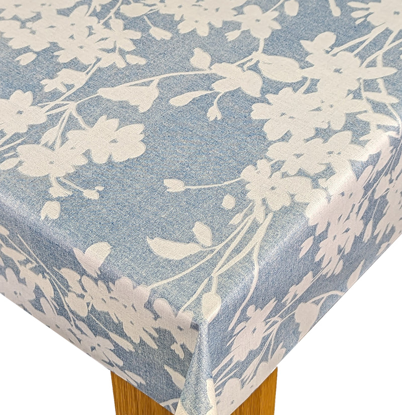 Chelsea Flowers on Blue Tex Vinyl Oilcloth Tablecloth