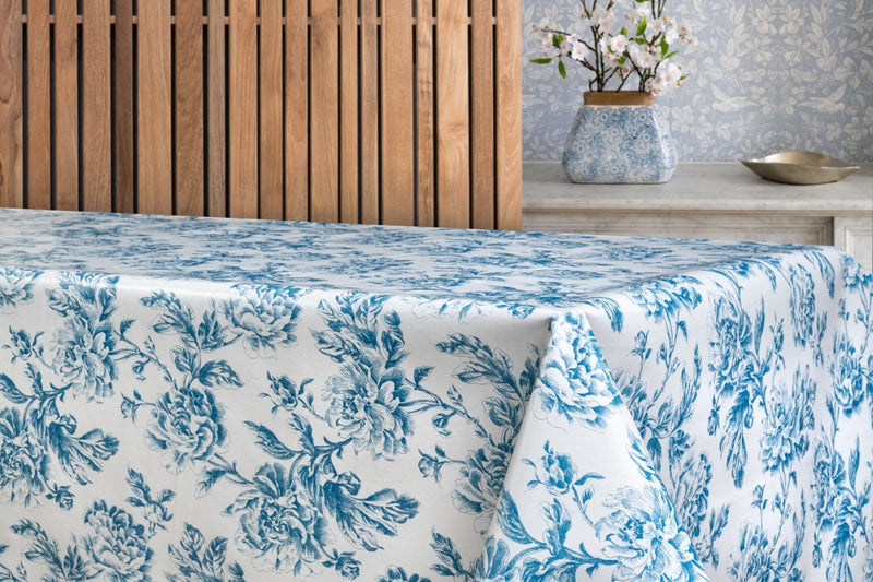 Charlotte Blue Tex Vinyl Oilcloth Tablecloth