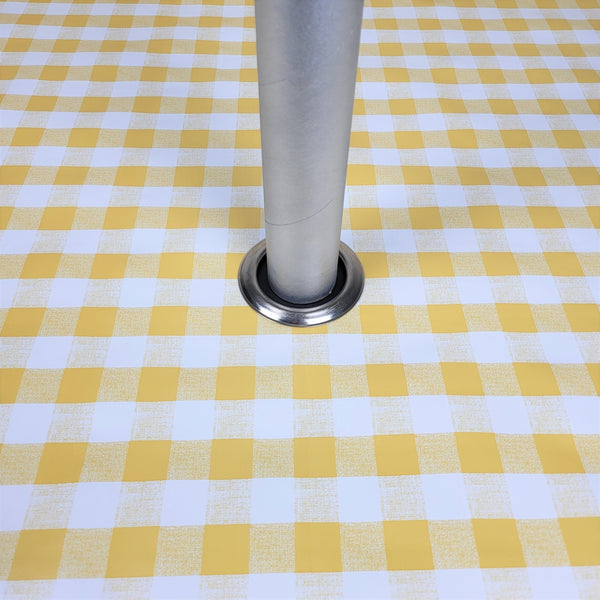 Oval Yellow Gingham Check Tablecloth with Parasol Hole Wipe Clean Tablecloth Vinyl PVC 180cm x 140cm