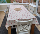 Christmas Red Snowflakes on Beige Linen Effect Vinyl Oilcloth Tablecloth